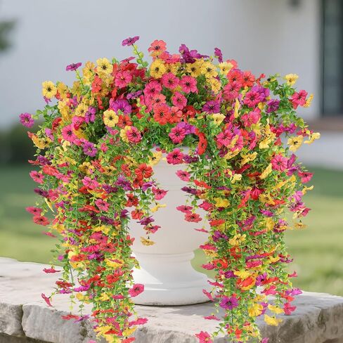 6 Pcs Artificial Hanging Mums Flowers Outdoor, Orange UV Resistant Fake Hanging Fall Plants for Outdoor Planter Patio Front Door Window Autumn Decoration (6, Orange) in Kuwait