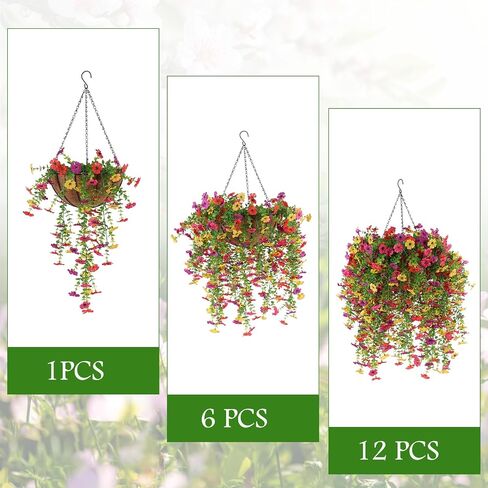6 Pcs Artificial Hanging Mums Flowers Outdoor, Orange UV Resistant Fake Hanging Fall Plants for Outdoor Planter Patio Front Door Window Autumn Decoration (6, Orange) in Kuwait
