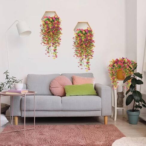 6 Pcs Artificial Hanging Mums Flowers Outdoor, Orange UV Resistant Fake Hanging Fall Plants for Outdoor Planter Patio Front Door Window Autumn Decoration (6, Orange) in Kuwait