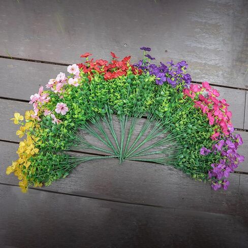 فواك مصطنعة في الهواء الطلق النباتات الداخلية الزهور لزخارف الصيف الربيع ، 12 حزم مزيفة الحرير ديزي الأوكالبتوس واقعي للأشعة فوق البنفسجية للشرفة النافذة الخارجي. in Kuwait