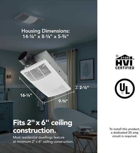 Broan-nutone Bhfled80 Powerheat Bathroom Fan ، سخان ، ومجموعة مصباح LED ، 80 CFM in Kuwait