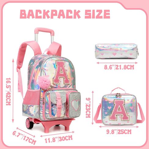 Girls Rolling Backpack for Kids Roller Backpack with Wheels for School Girls Backpack 4Pcs Set with Lunch Box Pencil case for Students,Blue in Kuwait