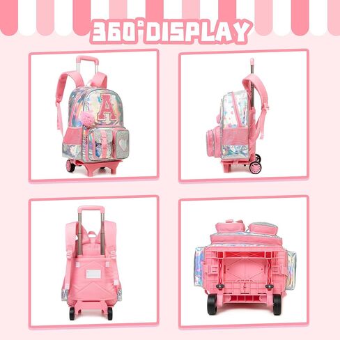 Girls Rolling Backpack for Kids Roller Backpack with Wheels for School Girls Backpack 4Pcs Set with Lunch Box Pencil case for Students,Blue in Kuwait