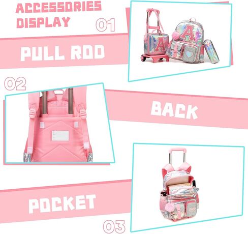 Girls Rolling Backpack for Kids Roller Backpack with Wheels for School Girls Backpack 4Pcs Set with Lunch Box Pencil case for Students,Blue in Kuwait
