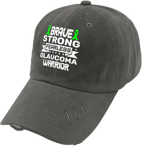 Brave Strong Fearlesss Glaucoma Warriors Hat for Men Washed Distressed Baseball Cap Soft Washed Running Hats Cotton Dark Grey in Saudi Arabia