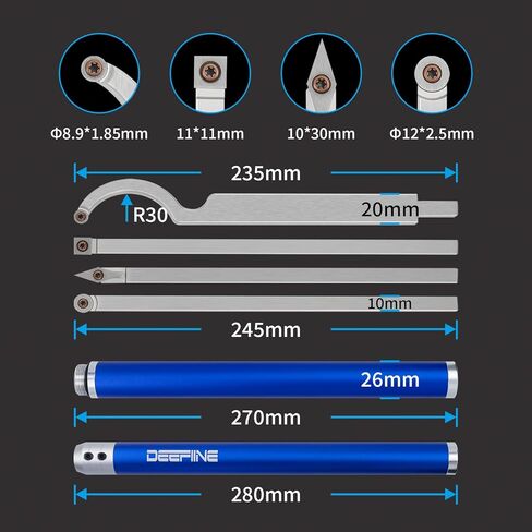 Carbide Tip Wood Lathe Turning Tool Kit, Lathe Roughing and Finishing Hollow Tool Interchangeable Aluminum Alloy Handle with Diamond Round Square Carbide Inserts (Metal handle) in Saudi Arabia