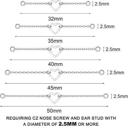 5Pcs Surgical Steel Across Top Nose Rings Chain for Women Nose Studs Nostril Chain for Women Men Chain Nose Piercing Jewelry Gold, Silver in Kuwait