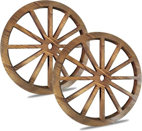 CHIF HAUTH 2pcs Thick Real Wood Wheels, 12.6" Wooden Wagon Wheel Decor, Hanging Decoration, Western Cowboy Party Decorations for Bar, Garage in Saudi Arabia