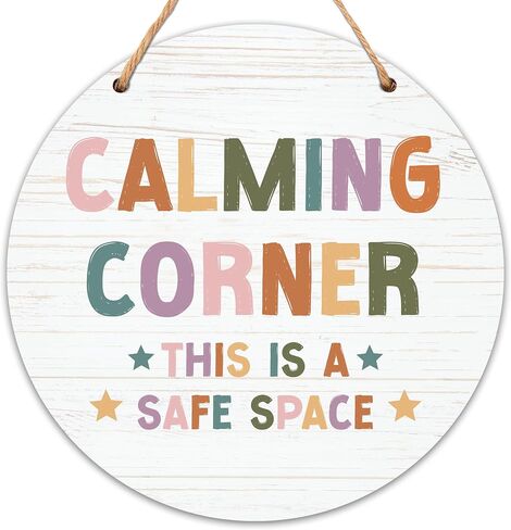 Calming Corner Classroom Sign, 12x12 Inches Calming Down Corner Wood Decor for Classroom, Calm Down Decorations for Classroom Door Hanger-C13 in Saudi Arabia