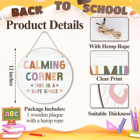 Calming Corner Classroom Sign, 12x12 Inches Calming Down Corner Wood Decor for Classroom, Calm Down Decorations for Classroom Door Hanger-C13 in Saudi Arabia
