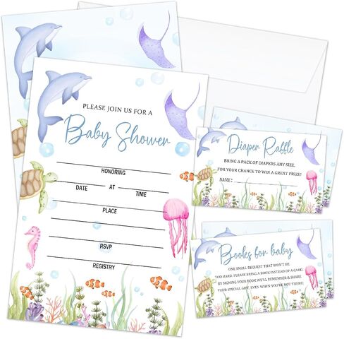 Western Cowboy Baby Shower Invitations for Boy, Baby Shower Invites with Envelopes, Set of 25 Gender Reveal Invites Cards with Envelopes & Book Request Cards & Diaper Raffle Tickets -06 in Saudi Arabia