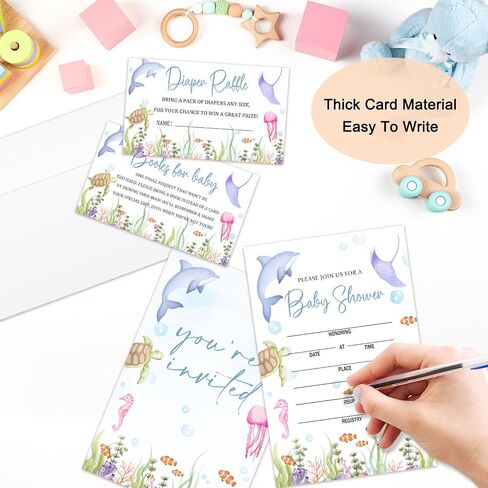 Western Cowboy Baby Shower Invitations for Boy, Baby Shower Invites with Envelopes, Set of 25 Gender Reveal Invites Cards with Envelopes & Book Request Cards & Diaper Raffle Tickets -06 in Saudi Arabia