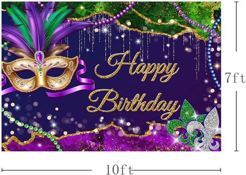 MEHOFOND 7x5ft Mardi Gras Birthday Backdrop Masquerade Happy Birthday Party Photography Background Purple Green Mask Beads Confetti Bday Decor Dress-up Carnival Party Banner Cake Smash Photo Props in Saudi Arabia