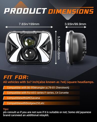 New Z Beam 5x7 Led Headlights DOT Approved 7x6 LED Headlights 500% Brighter Sealed Beam H6054 LED Headlights DRL/Amber Turn Signal for Cherokee XJ YJ Chevy Express GMC Van, Pair in Kuwait