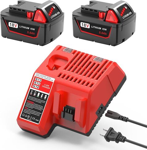 18 فولت 5.0AH استبدال بطارية الليثيوم لبطارية ميلووكي M18 وشاحن 48-11-1850 ، متوافق مع شاحن بطارية ميلووكي 18V وأدوات الطاقة اللاسلكية in Kuwait
