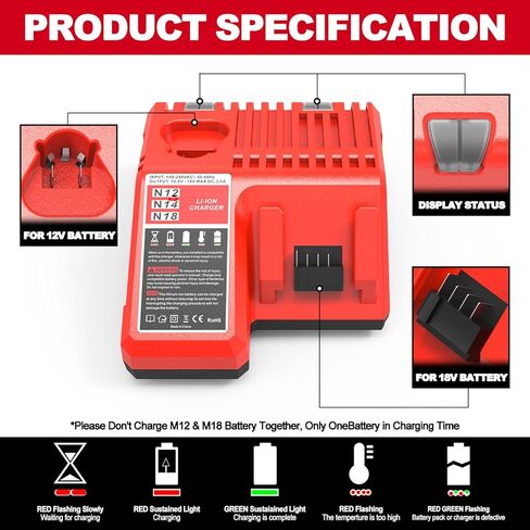 18 فولت 5.0AH استبدال بطارية الليثيوم لبطارية ميلووكي M18 وشاحن 48-11-1850 ، متوافق مع شاحن بطارية ميلووكي 18V وأدوات الطاقة اللاسلكية in Kuwait