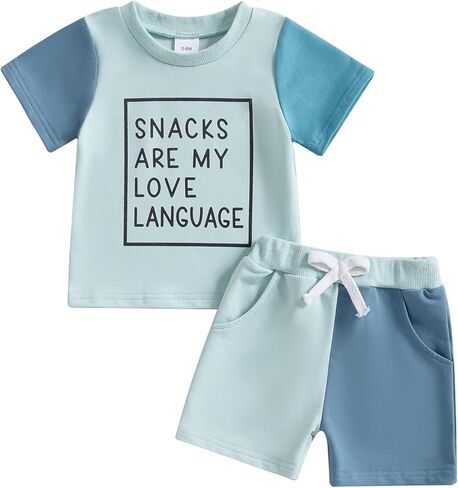 Toddler Baby Boy Summer Outfit Short Sleeve T Shirt Top Casual Shorts Set Infant Newborn Clothes 6 12 18 24 Month 2T in Kuwait