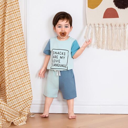Toddler Baby Boy Summer Outfit Short Sleeve T Shirt Top Casual Shorts Set Infant Newborn Clothes 6 12 18 24 Month 2T in Kuwait