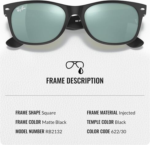 Ray-Ban RB2132 New Wayfarer Flash Square Square Shope Square مع حزمة مجموعة النظارات الرسمية in Kuwait