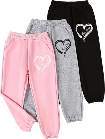 Girls Sweatpants - 3 Pack Teen Girls' Athletic High Waisted Joggers Pants with Pockets Multicoloured 4-14Y in Kuwait