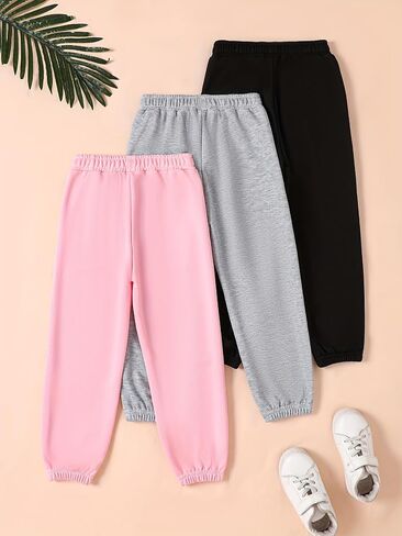 Girls Sweatpants - 3 Pack Teen Girls' Athletic High Waisted Joggers Pants with Pockets Multicoloured 4-14Y in Kuwait
