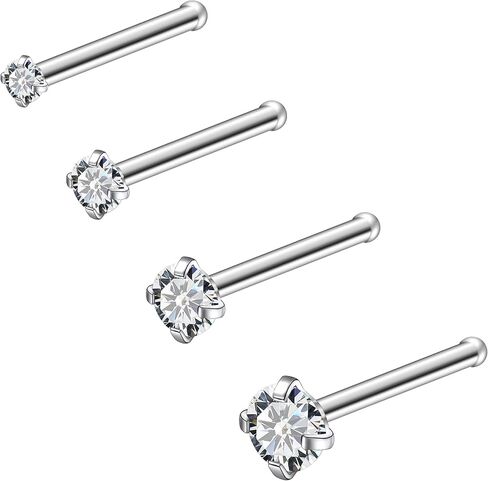 Ruifan ASTM F136 Titanium Nose Rings 18G 20G 22G Clear Round Cubic Zirconia Nose Studs Ring Screw L-Shaped Bone Hypoallergenic Body Piercing Jewelry for Women 1.5mm 2mm 2.5mm 3mm 4PCS in Saudi Arabia