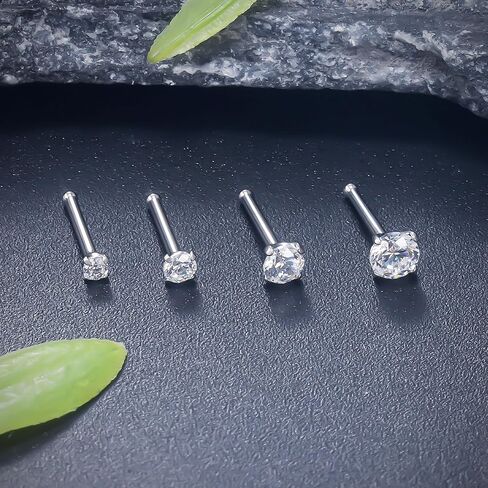 Ruifan ASTM F136 Titanium Nose Rings 18G 20G 22G Clear Round Cubic Zirconia Nose Studs Ring Screw L-Shaped Bone Hypoallergenic Body Piercing Jewelry for Women 1.5mm 2mm 2.5mm 3mm 4PCS in Saudi Arabia