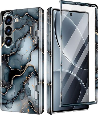 حافظة Btscase لهاتف Samsung Galaxy Z Flip 6 مغناطيسية مع حماية مفصلية، [واقي شاشة أمامي مدمج] [متوافق مع MagSafe] حافظة رخامية رفيعة واقية لكامل الجسم مضادة للصدمات للنساء والرجال، ذهبي وردي in Kuwait
