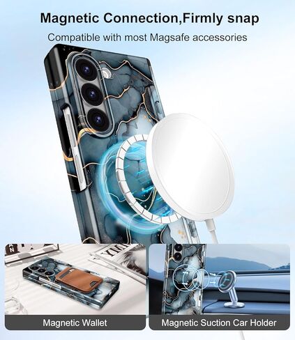 حافظة Btscase لهاتف Samsung Galaxy Z Flip 6 مغناطيسية مع حماية مفصلية، [واقي شاشة أمامي مدمج] [متوافق مع MagSafe] حافظة رخامية رفيعة واقية لكامل الجسم مضادة للصدمات للنساء والرجال، ذهبي وردي in Kuwait