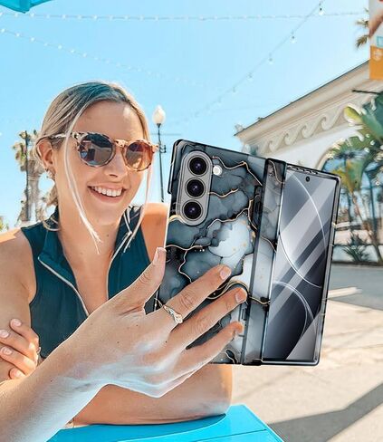 حافظة Btscase لهاتف Samsung Galaxy Z Flip 6 مغناطيسية مع حماية مفصلية، [واقي شاشة أمامي مدمج] [متوافق مع MagSafe] حافظة رخامية رفيعة واقية لكامل الجسم مضادة للصدمات للنساء والرجال، ذهبي وردي in Kuwait