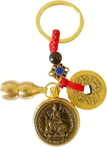 Brass Coins Gourd Wu Lou Key Chain Samantabhadra Bodhisattva Chinese Zodiac Loong Dragon Key Rings for Fortune Longevity Wealth Success in Saudi Arabia