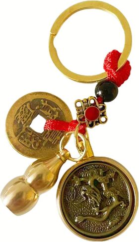 Brass Coins Gourd Wu Lou Key Chain Samantabhadra Bodhisattva Chinese Zodiac Loong Dragon Key Rings for Fortune Longevity Wealth Success in Saudi Arabia