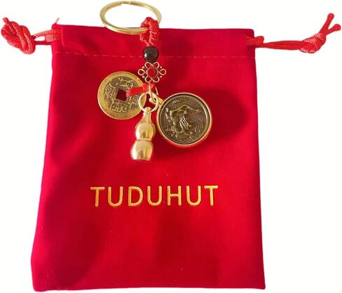 Brass Coins Gourd Wu Lou Key Chain Samantabhadra Bodhisattva Chinese Zodiac Loong Dragon Key Rings for Fortune Longevity Wealth Success in Saudi Arabia
