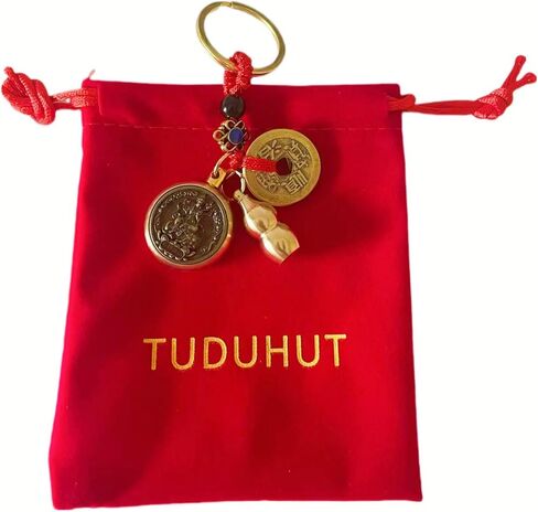 Brass Coins Gourd Wu Lou Key Chain Samantabhadra Bodhisattva Chinese Zodiac Loong Dragon Key Rings for Fortune Longevity Wealth Success in Saudi Arabia