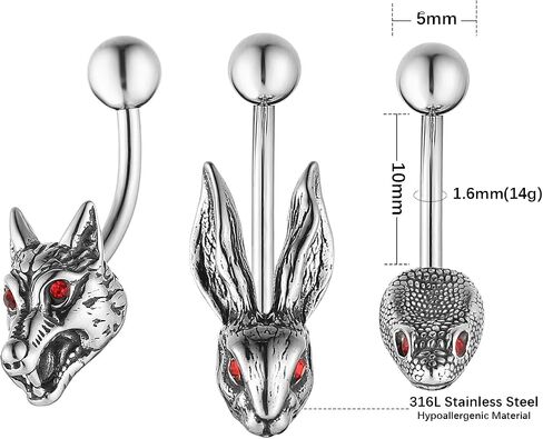 HZMAN Belly Button Rings for Women 14G Surgical Steel Belly Rings Gothic Animal Belly Rings Navel Piercing Jewelry in Saudi Arabia