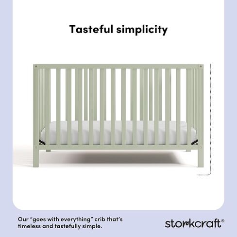 Storkcraft Morningside 5-in-1 Convertible Crib (Frosted Oat) – GREENGUARD Gold Certified Baby Crib, Fits Standard Crib Mattress, Easy 30-Minute Assembly, Converts to Toddler Bed and Full Bed in Kuwait
