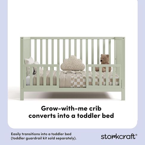 Storkcraft Morningside 5-in-1 Convertible Crib (Frosted Oat) – GREENGUARD Gold Certified Baby Crib, Fits Standard Crib Mattress, Easy 30-Minute Assembly, Converts to Toddler Bed and Full Bed in Kuwait