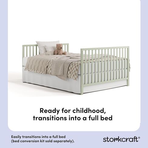 Storkcraft Morningside 5-in-1 Convertible Crib (Frosted Oat) – GREENGUARD Gold Certified Baby Crib, Fits Standard Crib Mattress, Easy 30-Minute Assembly, Converts to Toddler Bed and Full Bed in Kuwait