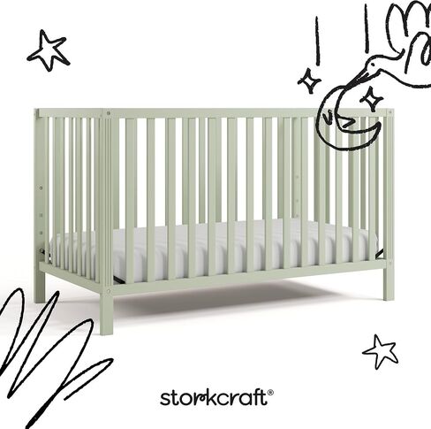 Storkcraft Morningside 5-in-1 Convertible Crib (Frosted Oat) – GREENGUARD Gold Certified Baby Crib, Fits Standard Crib Mattress, Easy 30-Minute Assembly, Converts to Toddler Bed and Full Bed in Kuwait