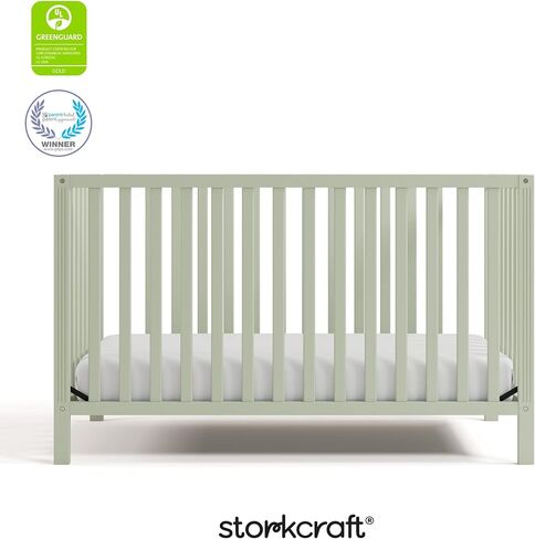 Storkcraft Morningside 5-in-1 Convertible Crib (Frosted Oat) – GREENGUARD Gold Certified Baby Crib, Fits Standard Crib Mattress, Easy 30-Minute Assembly, Converts to Toddler Bed and Full Bed in Kuwait