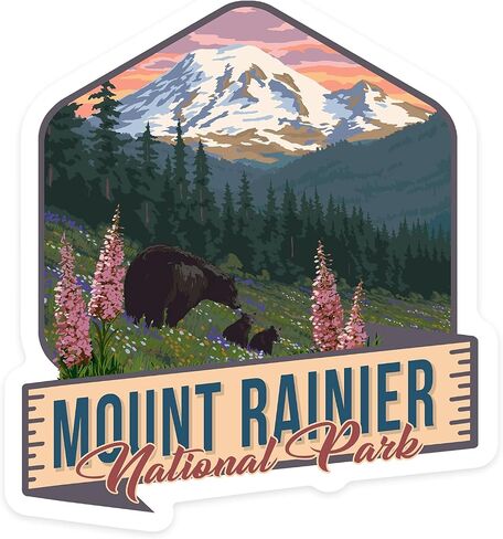تموت ملصق Mount Rainier National Park ، واشنطن ، الدببة وزهور الربيع ، ملصق فينيل من 1 إلى 3 بوصات (ملصق مقاوم للماء للسيارات ، زجاجات المياه ، أجهزة الكمبيوتر المحمولة ، المبردات) ، صغيرة in Kuwait