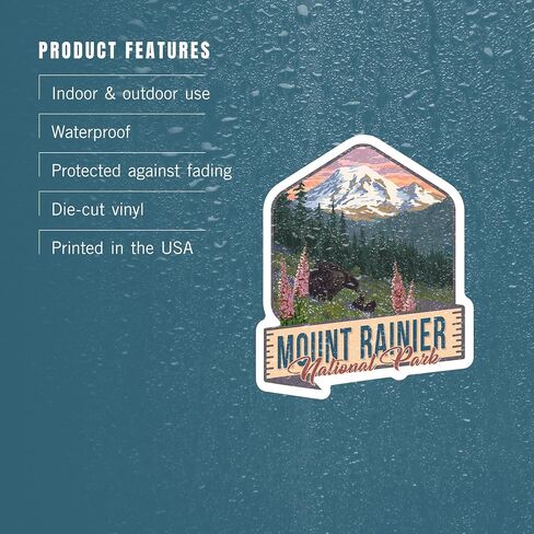 تموت ملصق Mount Rainier National Park ، واشنطن ، الدببة وزهور الربيع ، ملصق فينيل من 1 إلى 3 بوصات (ملصق مقاوم للماء للسيارات ، زجاجات المياه ، أجهزة الكمبيوتر المحمولة ، المبردات) ، صغيرة in Kuwait