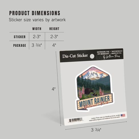 تموت ملصق Mount Rainier National Park ، واشنطن ، الدببة وزهور الربيع ، ملصق فينيل من 1 إلى 3 بوصات (ملصق مقاوم للماء للسيارات ، زجاجات المياه ، أجهزة الكمبيوتر المحمولة ، المبردات) ، صغيرة in Kuwait