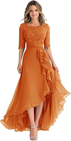 Lace Applique Mother of The Bride Dresses for Women 1/2 Sleeve High Low Pleated Wedding Guest Dress in Saudi Arabia