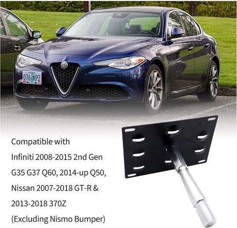 HiSport No Drill Front Bumper Tow Hook License Plate Mounting Bracket Adapter Kit Compatible with Infiniti G35 G37 Q60 2008-2015, Infiniti Q50 2014-up, Nissan GT-R 2007-2018 & Nissan 370Z 2013-2018 in Saudi Arabia