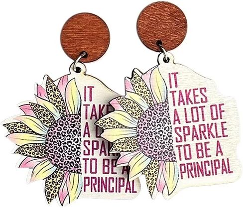Creative Wooden Teacher Earrings For Women Math Pi Earrings Sunflower Book Librarian Read Book Stud Earrings Teacher's Appreciation Back To School Jewelry in Saudi Arabia