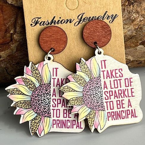 Creative Wooden Teacher Earrings For Women Math Pi Earrings Sunflower Book Librarian Read Book Stud Earrings Teacher's Appreciation Back To School Jewelry in Saudi Arabia