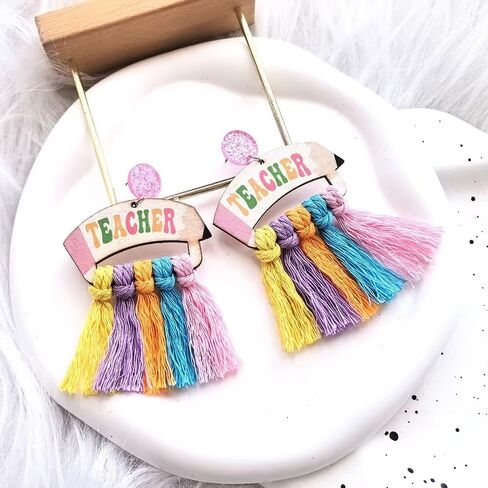 Creative Wooden Teacher Earrings For Women Math Pi Earrings Sunflower Book Librarian Read Book Stud Earrings Teacher's Appreciation Back To School Jewelry in Saudi Arabia