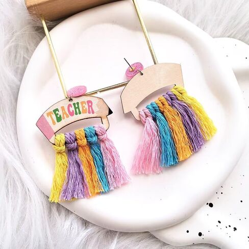 Creative Wooden Teacher Earrings For Women Math Pi Earrings Sunflower Book Librarian Read Book Stud Earrings Teacher's Appreciation Back To School Jewelry in Saudi Arabia
