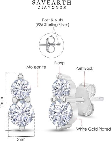Savearth Diamonds 18K Gold Plated Silver Silver Post اثنين من الأقراط الحجرية ، 0.90 قيراط (CTW) أقراط الماس Moissanite للماس للنساء | هدايا المجوهرات العصرية لها in Kuwait